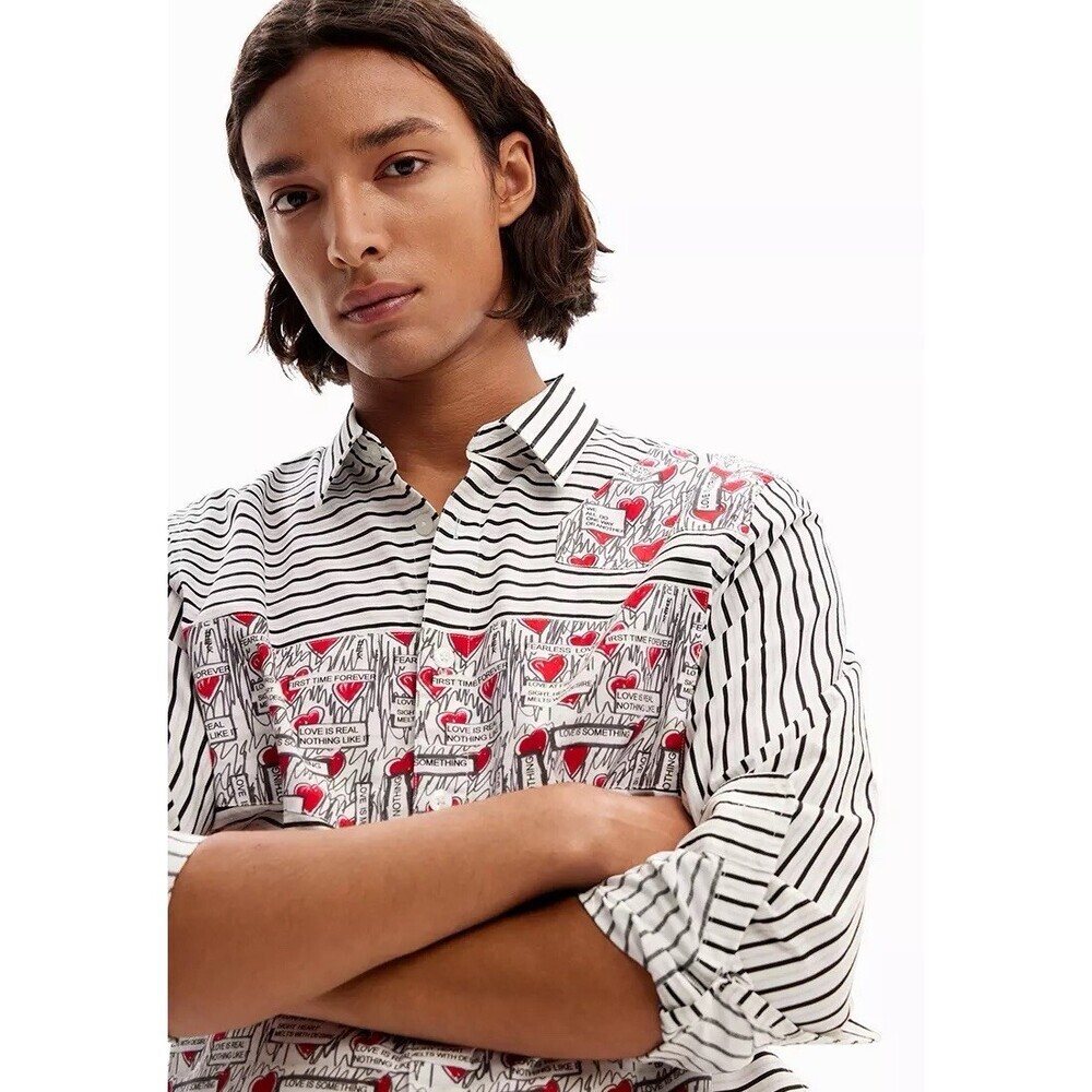 DESIGUAL Striped Love Button Down Shirt (M2)
